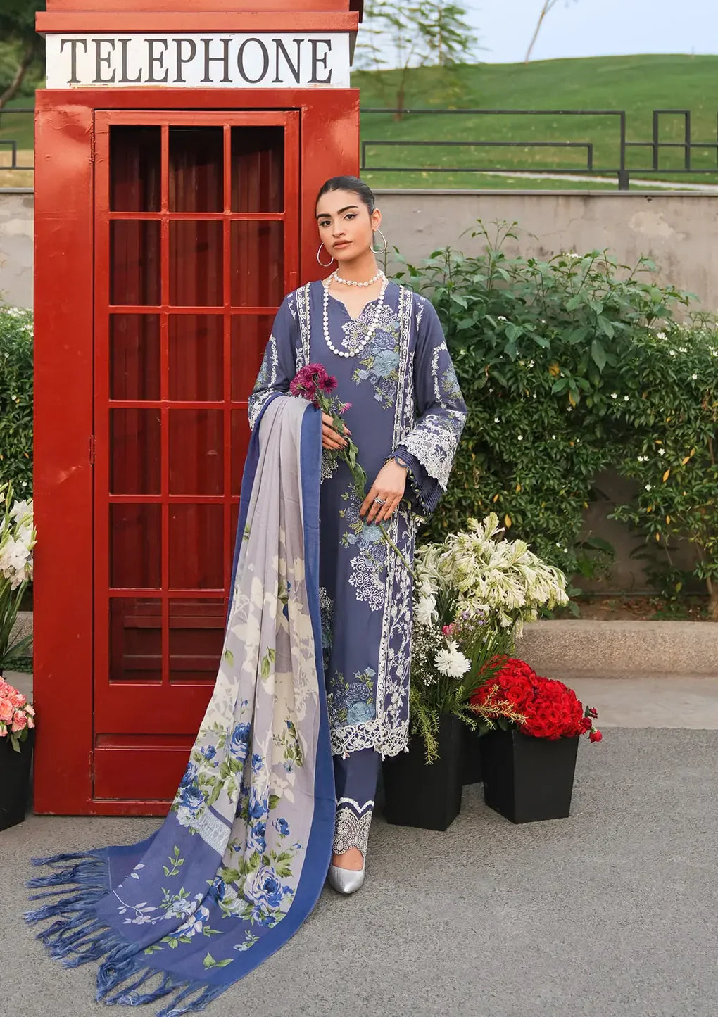 ELAF - 3PC LAWN EMBROIDERED SHIRT WITH PRINTED CHIFFON DUPATTA (WM-409)