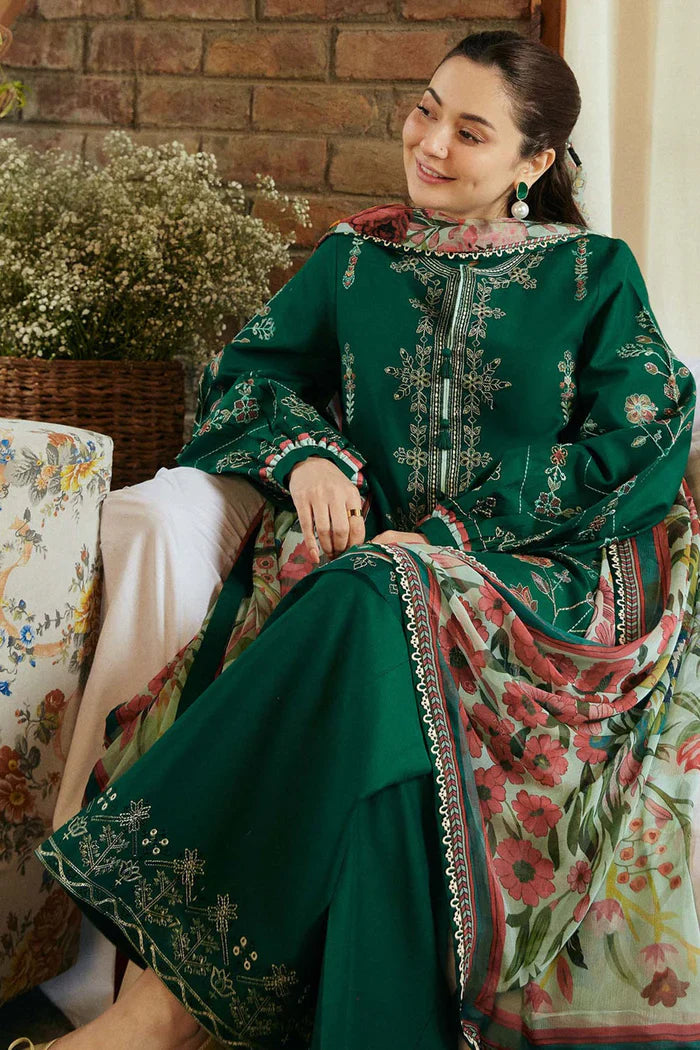 ZARA SHAHJAHAN- 3PC LAWN EMBROIDERED SHIRT WITH PRINTED CHIFFON DUPATTA (WM-411)